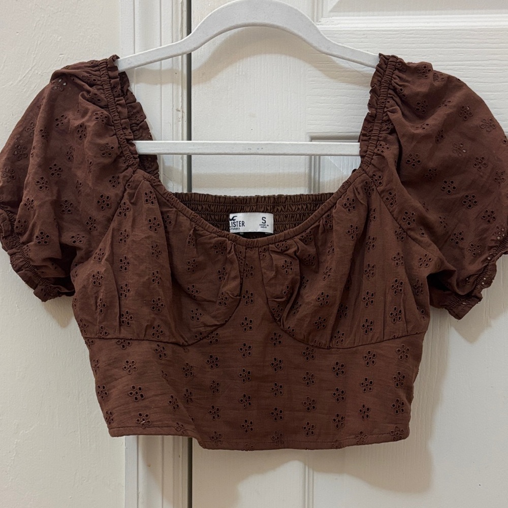 Hollister Brown Eyelet Crop Top